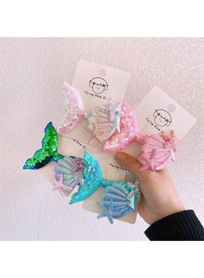 Samyak 4 Pcs Sequin Mermaid Seashell Cute Hair Clip Headwear For Little Kids Girls Cartoon Pattern Alligator Clip Pins Headdress Hair Accessories - Image 3