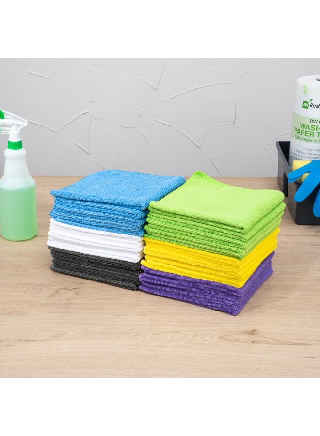 Restaurantware Clean Tek Professional 16 x 16 Inch Cleaning Cloths, 60 Lint Free Microfiber Towels - Highly Absorbent, Non Abrasive, 6 Colors Microfiber Cleaning Rags, Reusable, For All Purpose Use - Image 3