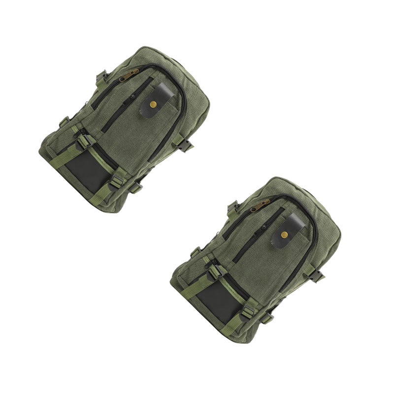 2pcs Green Rucksack Large Capacity Canvas Backpack Travel Casual Canvas Satchel Backpack Multifunction Student School Bag - Image 1
