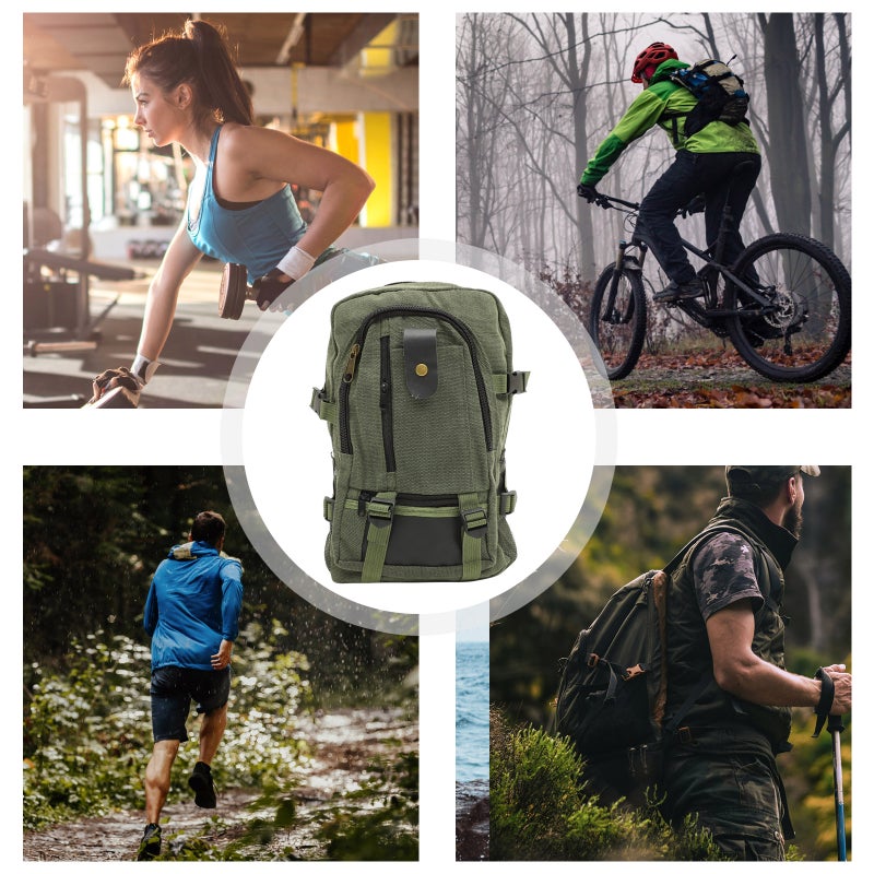 2pcs Green Rucksack Large Capacity Canvas Backpack Travel Casual Canvas Satchel Backpack Multifunction Student School Bag - Image 3