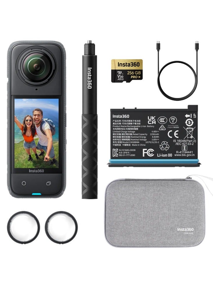 Insta360 X4 Adventure Bundle- 8K Waterproof 360 Action Camera, 4K Wide-Angle Video, 256GB Mcard, Removable Lens Guards, 114cm Invisible Selfie Stick, 135 Min Battery Life, AI Editing, Stabilization - Black - Image 1