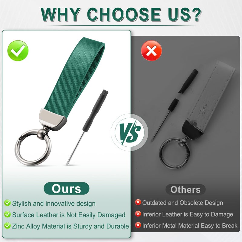 JUSTTOP Leather Keychain, Carbon Fiber Car Key Chain with Anti-Lost D-Ring and 2 Key Ring, Keychain Wristlet, Car Accessories, Universal Keychain for Men and Women (Green) - Image 5