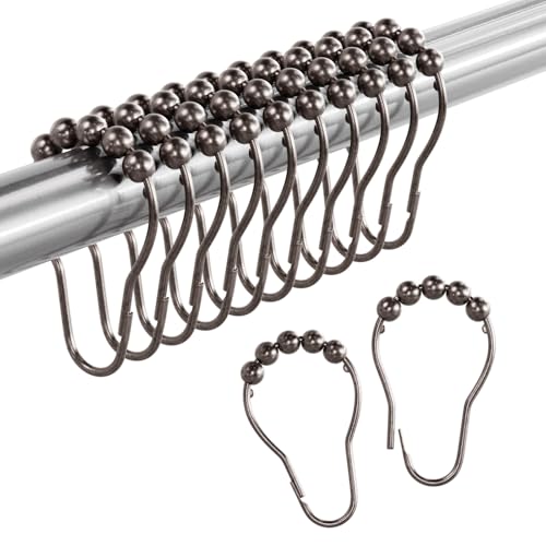 Amazer Bronze Shower Curtain Hooks 12PCS RustResistant Metal Shower Hooks Ring Shower Rings for Curtain Rolling Shower Curtain Rings for Bathroom Shower Rod Shower Curtain Hangers