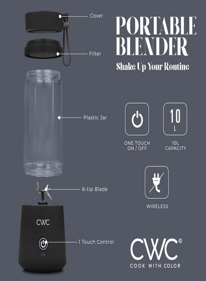 كوك ويذ كولرز خلاط صغير محمول من COOK WITH COLOR - قوة 250 واط، سعة 12 أونصة، شفرة من الفولاذ المقاوم للصدأ، قابل لإعادة الشحن لاسلكيًا/عبر منفذ USB، أسود - Image 2
