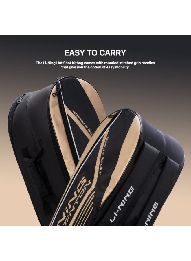 Li-Ning Li-Ning Hot Shot Double Zipper Polyester Badminton Kit Bag (Black/Gold, Large) - Image 3