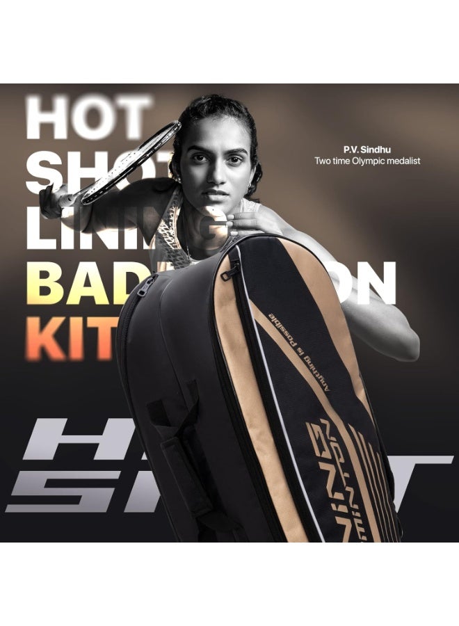 Li-Ning Li-Ning Hot Shot Double Zipper Polyester Badminton Kit Bag (Black/Gold, Large) - Image 4