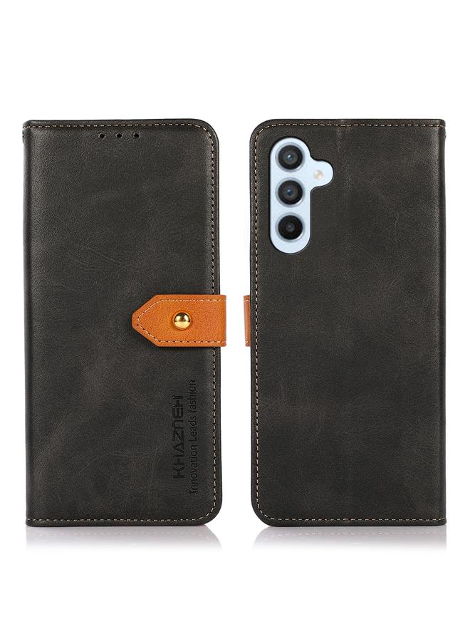 Green Tiger For Samsung Galaxy S24 FE 5G KHAZNEH Dual-color Cowhide Texture Flip Leather Phone Case(Black)