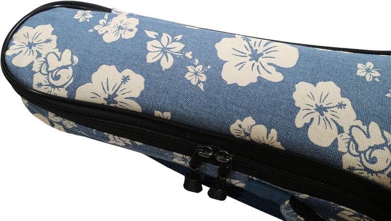 MUSIC FIRST Padded Hawaii Style Blue and White Plumeria Canvas Ukulele Case for 23-24 inch Concert Ukulele - Image 5