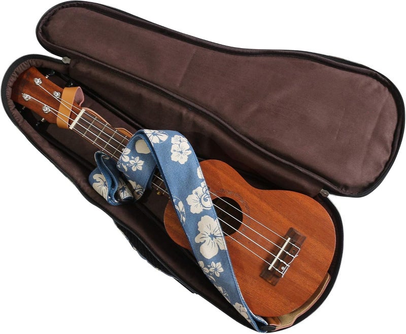 MUSIC FIRST Padded Hawaii Style Blue and White Plumeria Canvas Ukulele Case for 23-24 inch Concert Ukulele - Image 4