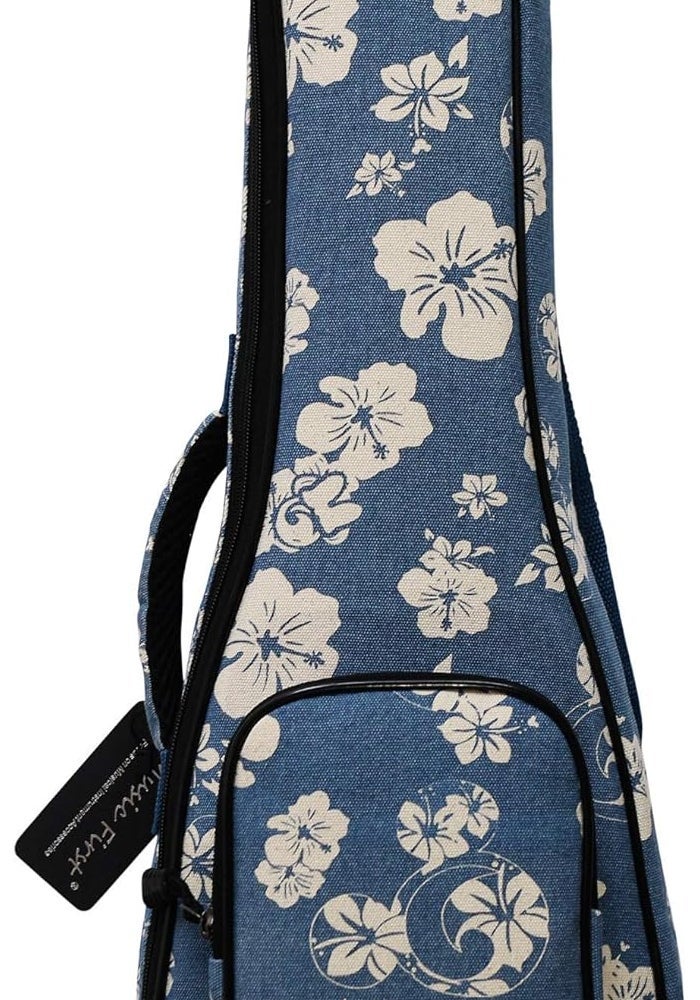 MUSIC FIRST Padded Hawaii Style Blue and White Plumeria Canvas Ukulele Case for 23-24 inch Concert Ukulele - Image 1