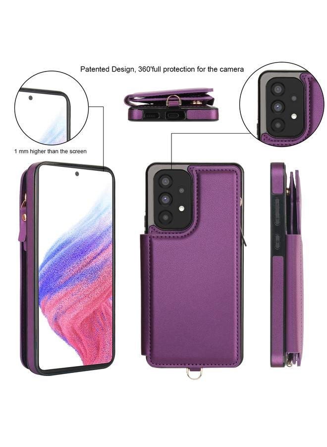 S-TOP Case For Samsung Galaxy A53 5G Double Flap Zipper RFID Leather Phone Case with Short Lanyard - Image 2
