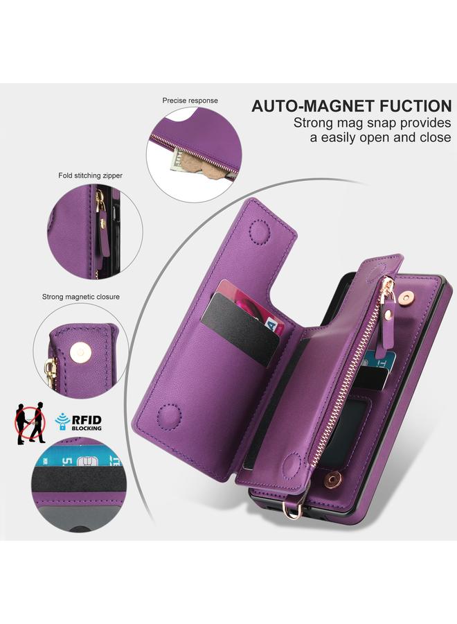 S-TOP Case For Samsung Galaxy A53 5G Double Flap Zipper RFID Leather Phone Case with Short Lanyard - Image 3