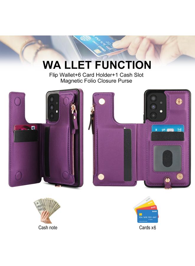 S-TOP Case For Samsung Galaxy A53 5G Double Flap Zipper RFID Leather Phone Case with Short Lanyard - Image 4