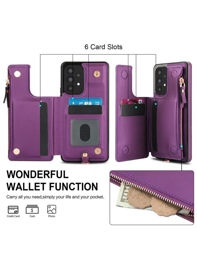 S-TOP Case For Samsung Galaxy A53 5G Double Flap Zipper RFID Leather Phone Case with Short Lanyard - Image 5
