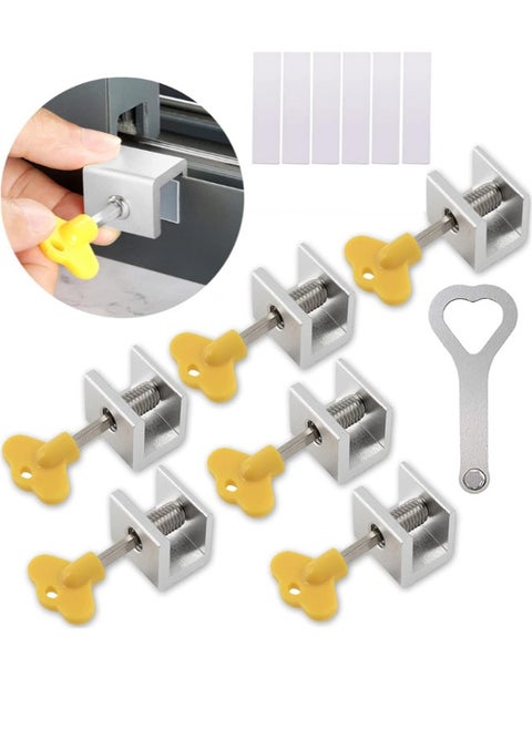 Window Locks, 6 Sets Adjustable Sliding Window Door Safety Locks with Key, Aluminum Window Locks Security Stoppers Adjustable Security Locks for Vertical Horizontal Slide Door Windows