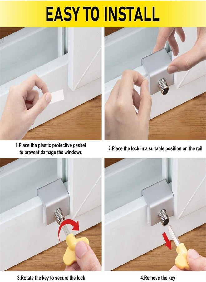 Window Locks, 6 Sets Adjustable Sliding Window Door Safety Locks with Key, Aluminum Window Locks Security Stoppers Adjustable Security Locks for Vertical Horizontal Slide Door Windows