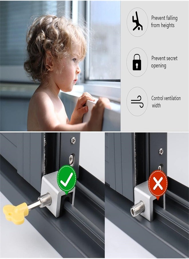 Window Locks, 6 Sets Adjustable Sliding Window Door Safety Locks with Key, Aluminum Window Locks Security Stoppers Adjustable Security Locks for Vertical Horizontal Slide Door Windows