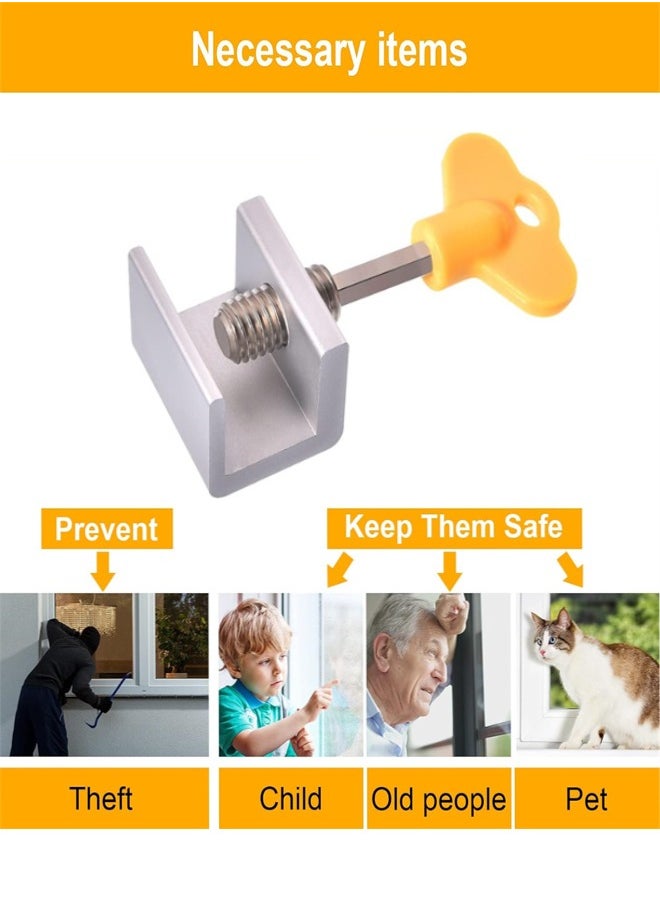 Window Locks, 6 Sets Adjustable Sliding Window Door Safety Locks with Key, Aluminum Window Locks Security Stoppers Adjustable Security Locks for Vertical Horizontal Slide Door Windows