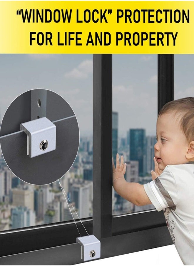 Window Locks, 6 Sets Adjustable Sliding Window Door Safety Locks with Key, Aluminum Window Locks Security Stoppers Adjustable Security Locks for Vertical Horizontal Slide Door Windows