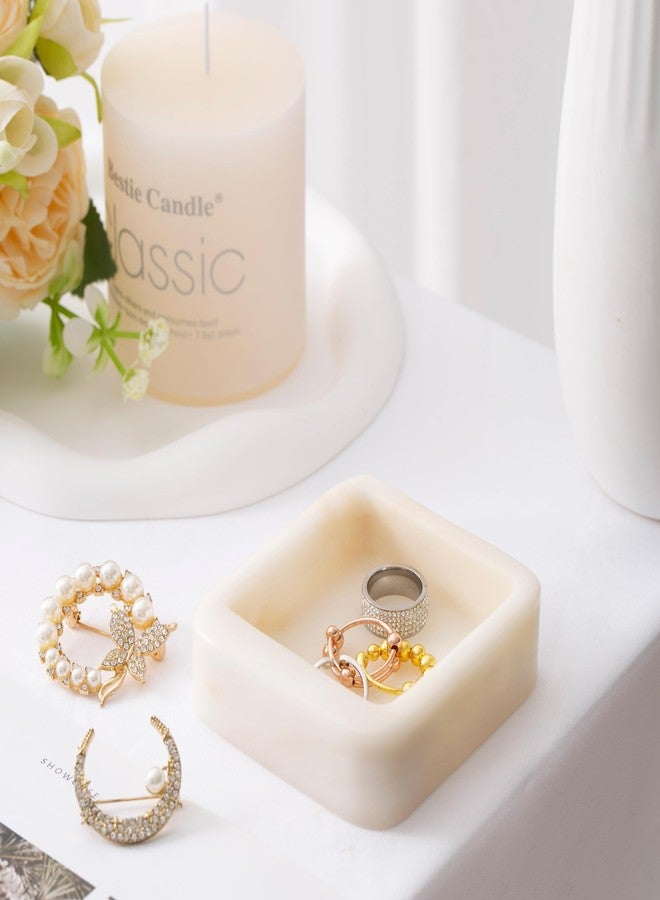 CM CHIC MONDAY Marble Ring Holder for Women, Irregular Square Jewelry Dish Tray, Monthers Day Gifts Small Ring Dish(Natural White) - Image 3