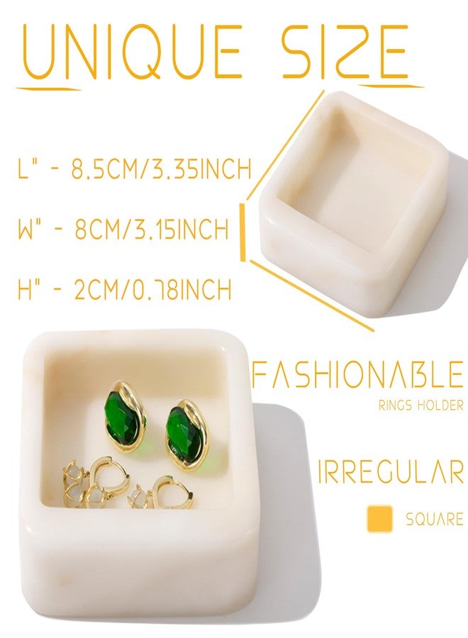 CM CHIC MONDAY Marble Ring Holder for Women, Irregular Square Jewelry Dish Tray, Monthers Day Gifts Small Ring Dish(Natural White) - Image 2