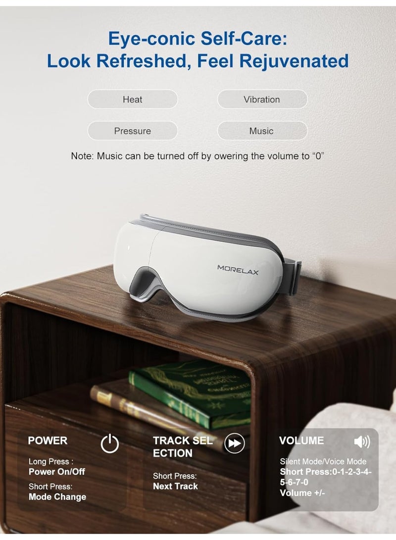 Morelax جهاز تدليك العين بالحرارة – قناع تدليك للعين مع تسخين وموسيقى Bluetooth، لتخفيف إجهاد العين والهالات السوداء والانتفاخ، هدية مثالية للرجال والنساء - Image 3