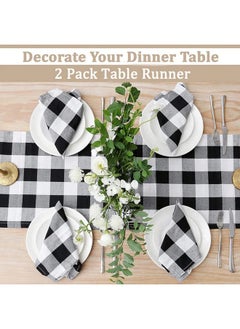QueenDream Buffalo Plaid Table Runners 2 Packs 13x84 Inches Black and White Check Table Runner Fall Thanksgiving Table Runners for Parties  - Image 3