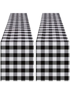 QueenDream Buffalo Plaid Table Runners 2 Packs 13x84 Inches Black and White Check Table Runner Fall Thanksgiving Table Runners for Parties  - Image 1