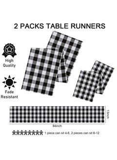 QueenDream Buffalo Plaid Table Runners 2 Packs 13x84 Inches Black and White Check Table Runner Fall Thanksgiving Table Runners for Parties  - Image 2