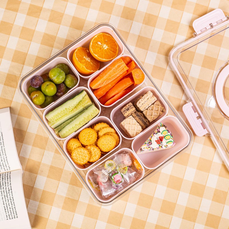 Dingerjar Divided Serving Tray with Lid and Handle - Snackle Box Charcuterie Container for Portable Snack Platters Organizer for Candy, Fruits, Nuts, Snacks - Perfect for Party, Entertaining, Pink - Image 2