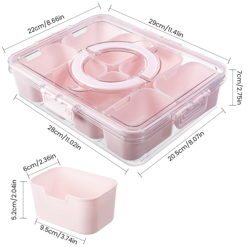 Dingerjar Divided Serving Tray with Lid and Handle - Snackle Box Charcuterie Container for Portable Snack Platters Organizer for Candy, Fruits, Nuts, Snacks - Perfect for Party, Entertaining, Pink - Image 3