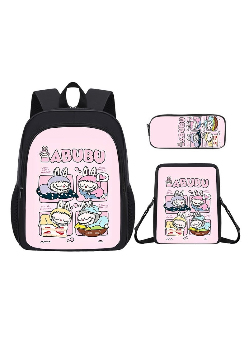 Labubu Student Cartoon Schoolbag Cute Children's Backpack Large Capacity Backpack 34*26*14CM + Lunch Bag 23*19*6CM + Pencil Case 11*24*7CM Three-piece Set - Image 1
