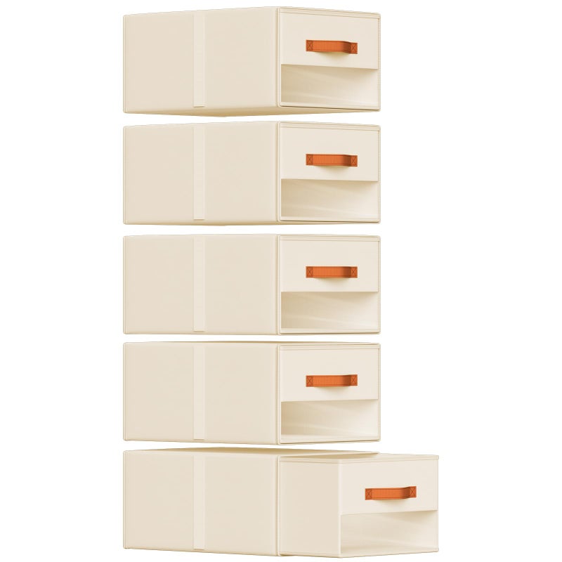 Easortm Stackable Storage Drawers - Pull Out Storage Bins with Drawers for Closet Clothes Organizers with Weekly Labels & Clear Window, Closet Shelf Storage for Bedroom, Living Room, 5 Pack, Beige - Image 1