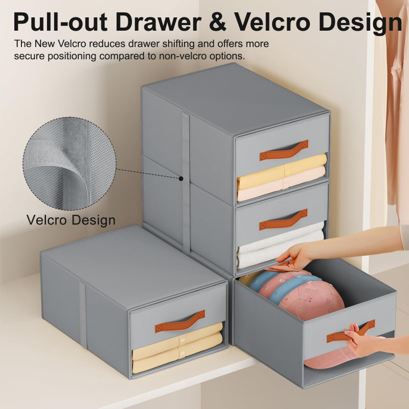 Easortm Stackable Storage Drawers - Pull Out Storage Bins with Drawers for Closet Clothes Organizers with Weekly Labels & Clear Window, Closet Shelf Storage for Bedroom, Living Room, 5 Pack, Beige - Image 3