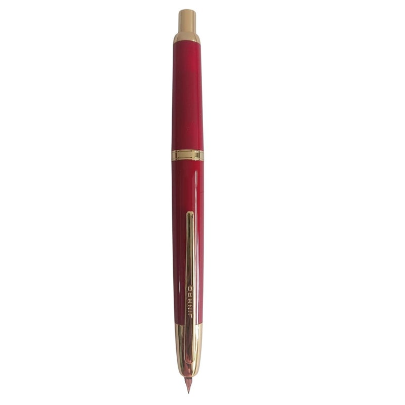 Goldleaf Jinhao 20 Press Retractable Fountain Pen – Fine Nib with Converter – Plastic Body & Metal Clip – Multiple Colors – Smooth Writing Pen (No Ink Included) (Red (Gold Clip)) - Image 1