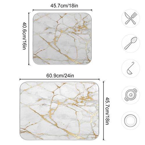 Wamika Marble White Dish Drying Mat 18x24 for Kitchen Golden Grey Marble Dishes Pad Dish Drainer Rack Mats Absorbent Fast Dry Kitchen Accessories - Image 3