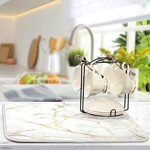 Wamika Marble White Dish Drying Mat 18x24 for Kitchen Golden Grey Marble Dishes Pad Dish Drainer Rack Mats Absorbent Fast Dry Kitchen Accessories - Image 5