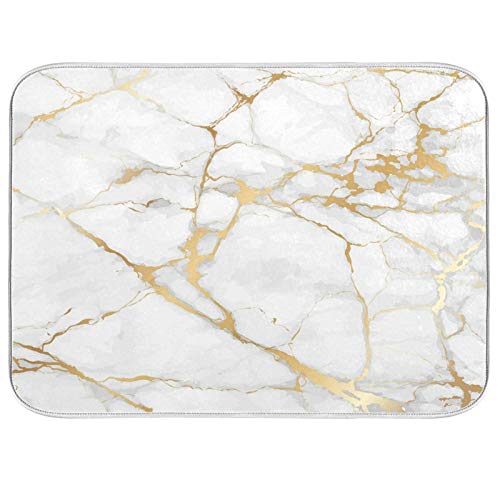 Wamika Marble White Dish Drying Mat 18x24 for Kitchen Golden Grey Marble Dishes Pad Dish Drainer Rack Mats Absorbent Fast Dry Kitchen Accessories - Image 1