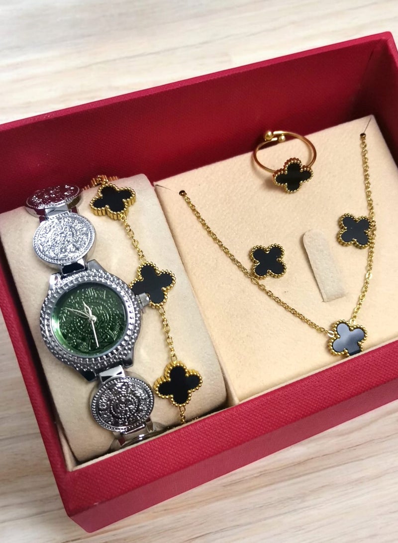 Rivoly Elegant women's stainless-steel set consisting of a waterproof watch with a set of bracelets, rings, necklaces, and earrings - Image 1