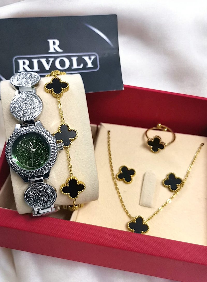 Rivoly Elegant women's stainless-steel set consisting of a waterproof watch with a set of bracelets, rings, necklaces, and earrings - Image 2