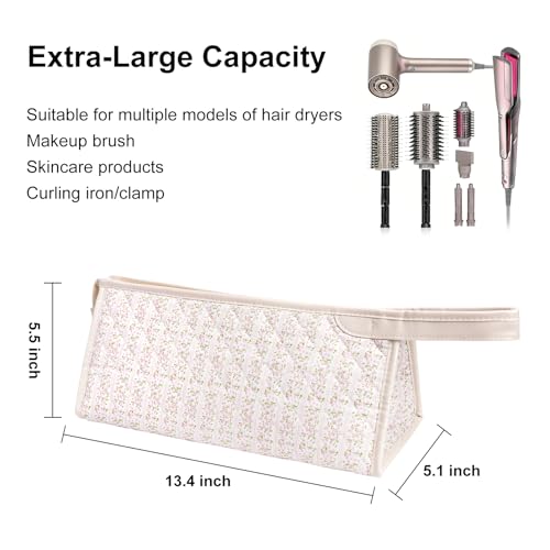 idoltimes Quilted Hair Tools Travel Bag, Compatible with Dyson Airwrap Styler, Portable Cotton Floral Organizer Case for Shark FlexStyle Attachments Storage - Image 3
