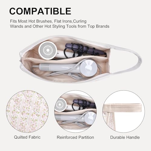 idoltimes Quilted Hair Tools Travel Bag, Compatible with Dyson Airwrap Styler, Portable Cotton Floral Organizer Case for Shark FlexStyle Attachments Storage - Image 5