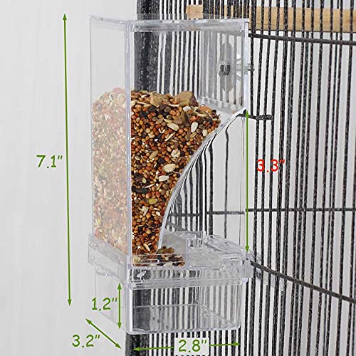 kathson No-Mess Bird Feeder Parrot Integrated Automatic Feeder Seed Food Container Acrylic Finch Foraging Feeders with Perch Cage Accessories for Small Birds Parakeet Canary Cockatiel Lovebirds - Image 4