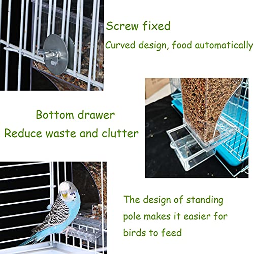 kathson No-Mess Bird Feeder Parrot Integrated Automatic Feeder Seed Food Container Acrylic Finch Foraging Feeders with Perch Cage Accessories for Small Birds Parakeet Canary Cockatiel Lovebirds - Image 3