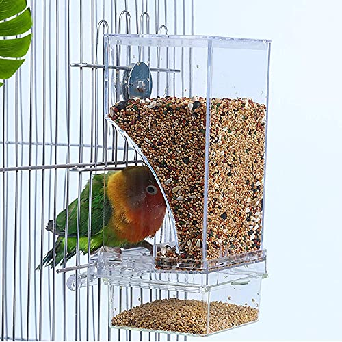 kathson No-Mess Bird Feeder Parrot Integrated Automatic Feeder Seed Food Container Acrylic Finch Foraging Feeders with Perch Cage Accessories for Small Birds Parakeet Canary Cockatiel Lovebirds - Image 2