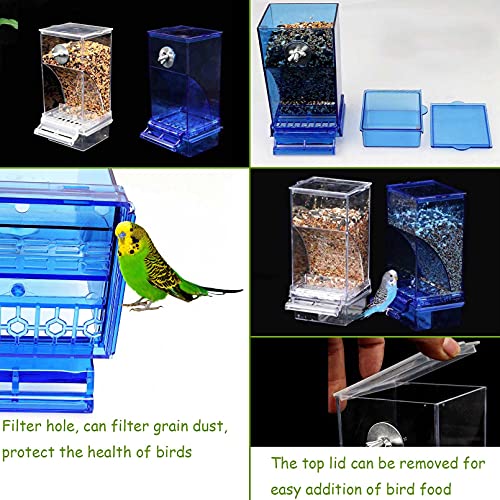 kathson No-Mess Bird Feeder Parrot Integrated Automatic Feeder Seed Food Container Acrylic Finch Foraging Feeders with Perch Cage Accessories for Small Birds Parakeet Canary Cockatiel Lovebirds - Image 5