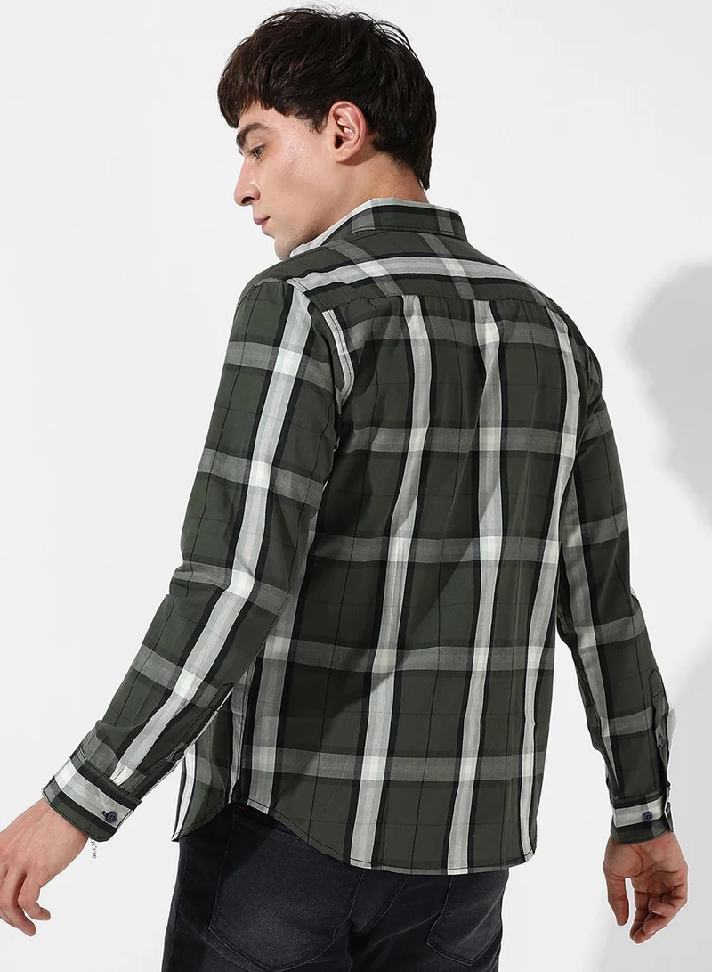Campus Sutra Campus Sutra Men's Tartan Plaid Dark Green Button Up Regular Fit Shirt For Casual Wear | Cotton Spread Collar Shirt Crafted With Regular Sleeve, Comfort Fit & High-Performance For Everyday Wear