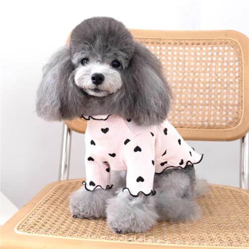 Yaopelky Pet Clothes for Small Dogs Cat Summer Fall Heart Print Shirt Stretchable Ruffle Long Sleeve Outfits for Chihuahua Schnauzer Shih Tzu Yorkie (Pink, Medium) - Image 4