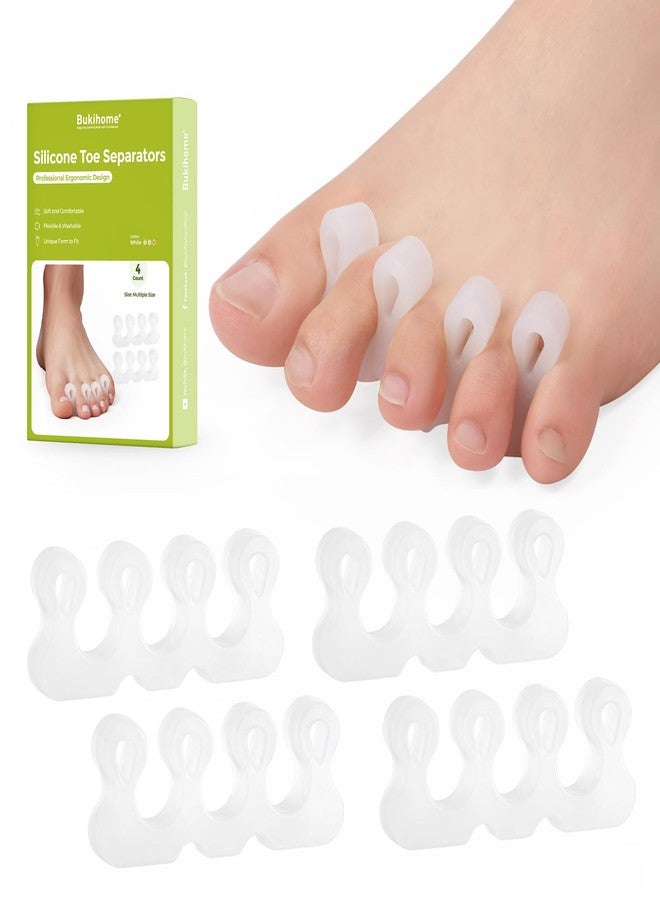 Bukihome Upgraded Gel Toe Separator - Pedicure Toe Spacers for Separating Toenails or Nails - Toe Spreader for Straightening Overlapping Toes, Bunions - Toe Stretcher for Men & Women (White, 4 Pack) - Image 1
