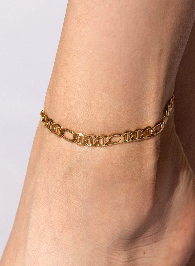 LIFETIME JEWELRY Womens Gold Anklet 6mm Figaro Mariner Link Ankle Bracelet 24k Real Gold Plated (10) - Image 2